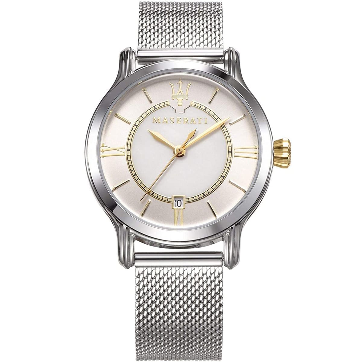 r8853118504-maserati-watch-women-white-dial-metal-stainless-steel-silver-mesh-strap-quartz-battery-analog-three-hand-epoca r8853118504 maserati watch women white dial metal stainless steel silver mesh strap quartz battery analog three hand epoca