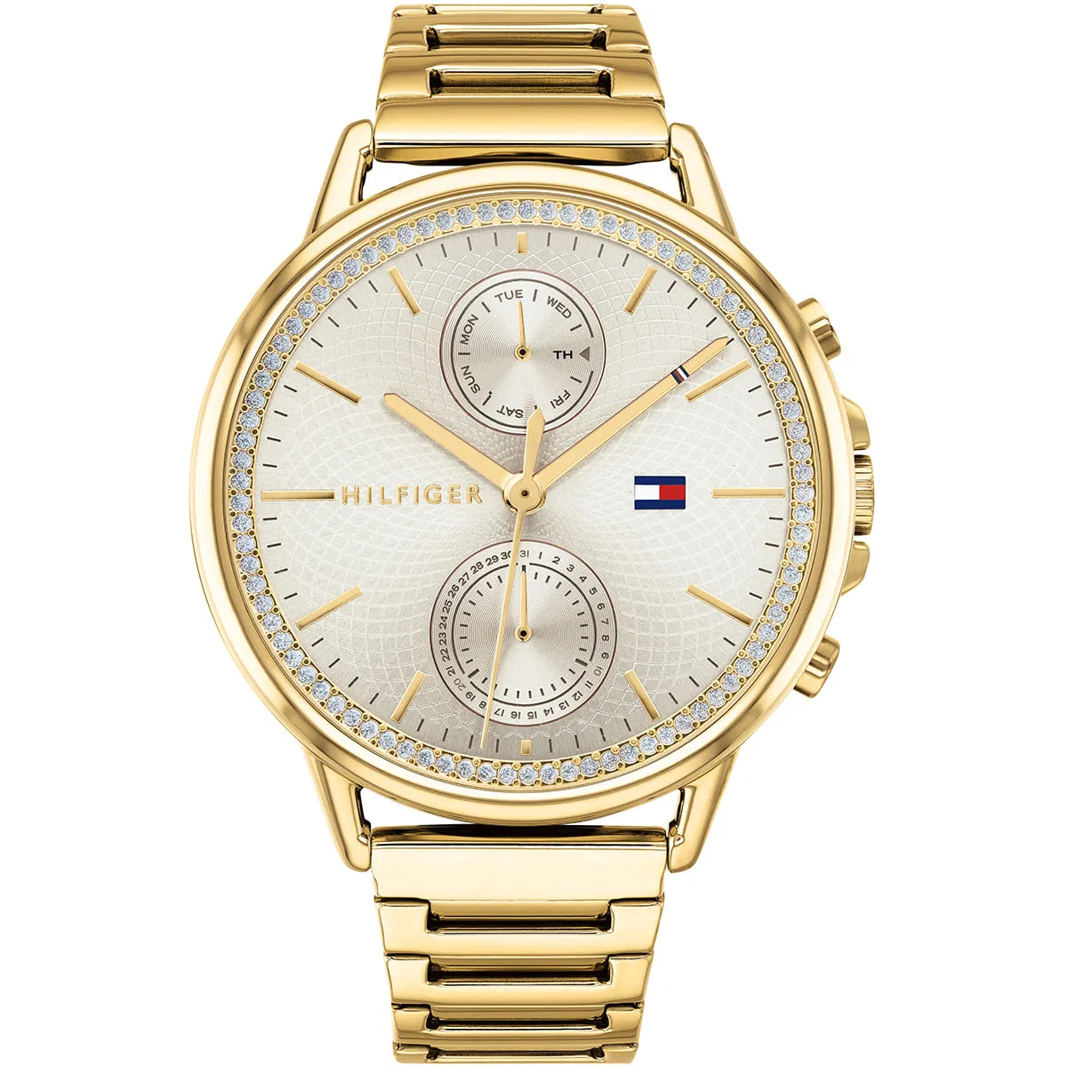 1781916-tommy-hilfiger-watch-women-crystals-silver-dial-metal-stainless-steel-gold-strap-quartz-battery-analog-three-hand-carly 1781916 tommy hilfiger watch women crystals silver dial metal stainless steel gold strap quartz battery analog three hand carly 1
