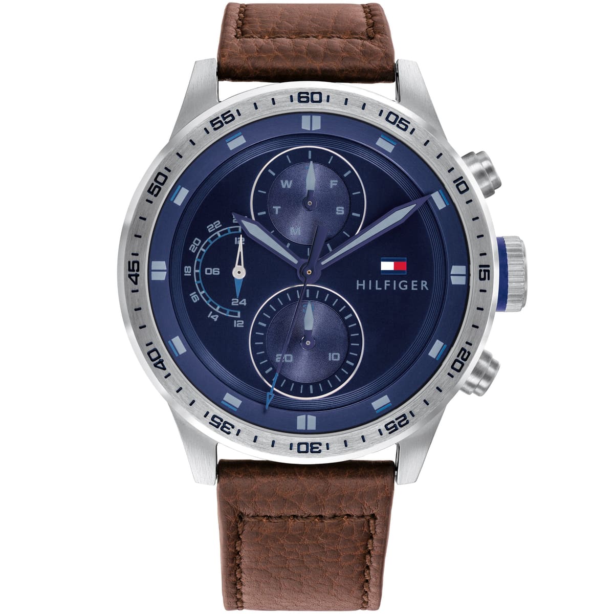 1791807-tommy-hilfiger-watch-men-blue-dial-leather-brown-strap-quartz-analog-day-date-month-trent 1791807 tommy hilfiger watch men blue dial leather brown strap quartz analog day date month trent