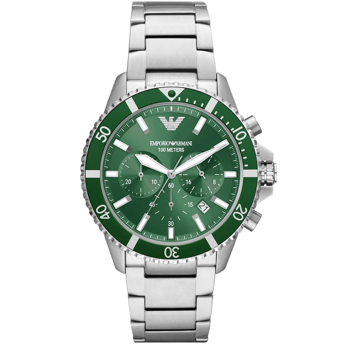 ar11500-emporio-armani-watch-men-green-dial-stainless-steel-metal-silver-strap-quartz-battery-analog-chronograph-diver ar11500 emporio armani watch men green dial stainless steel metal silver strap quartz battery analog chronograph diver