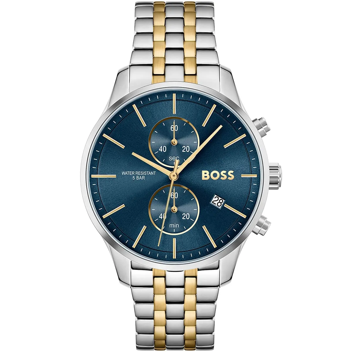 1513976-hugo-boss-watch-water-resistant-5bar-men-blue-dial-metal-stainless-silver-gold-strap-quartz-battery-analog-chronograph-associate 1513976 hugo boss watch water resistant 5bar men blue dial metal stainless silver gold strap quartz battery analog chronograph associate