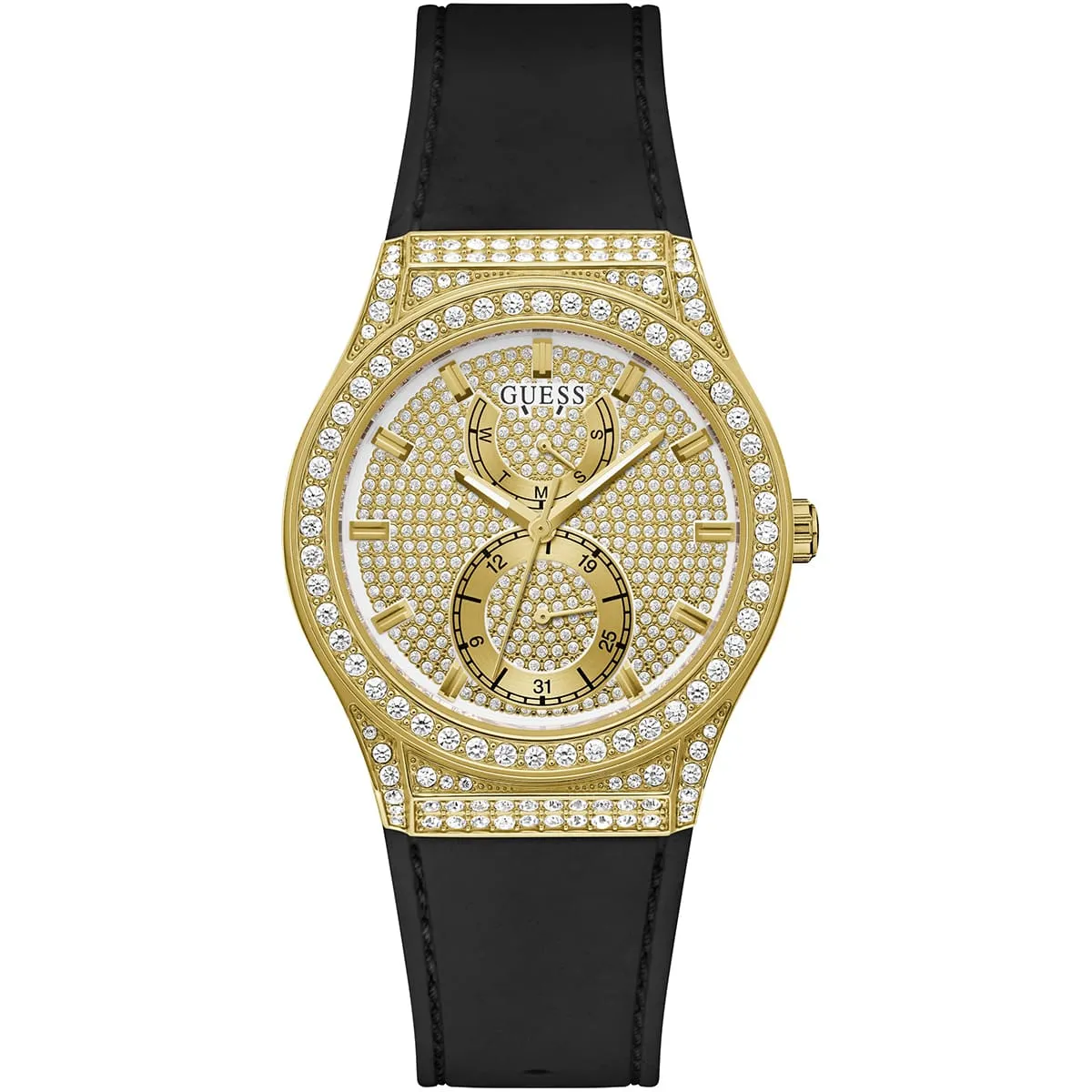 gw0439l2-guess-watch-women-crystals-gold-dial-rubber-black-strap-quartz-battery-analog-three-hand-princess.webp gw0439l2 guess watch women crystals gold dial rubber black strap quartz battery analog three hand princess